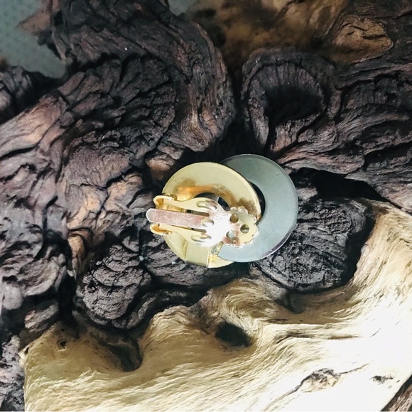 Vintage MCM Costume Gold & Silver Tone Round Geometric Shape Clip On Earrings - Picture 8 of 9